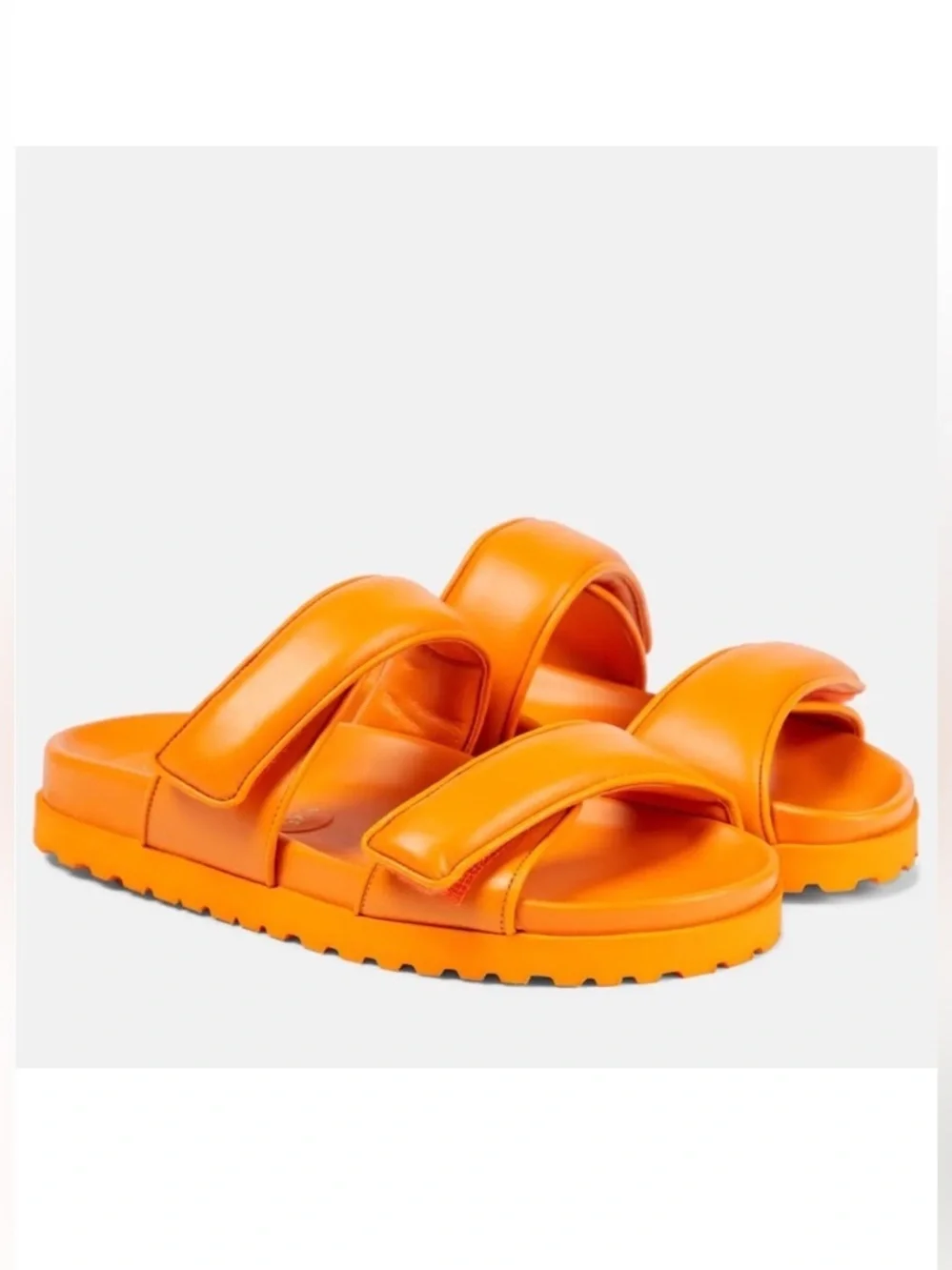 GIA x Pernille Teisbaek Orange Leather Velcro Strap Slide Sandals Womens 39 8.5